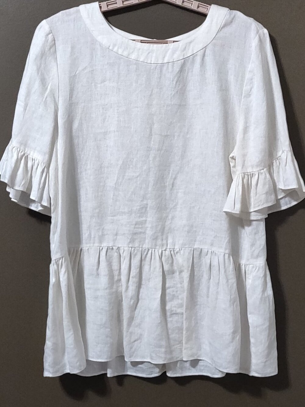 Laroque Women’s White Ruffle Sleeve Linen Blouse